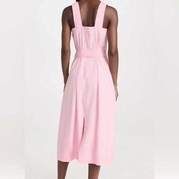 VINCE SQUARE NECK LINEN BLEND PINK MIDI DRESS size large brand new with tags - Picture 3 of 12